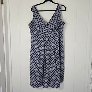 Lands' End Dress Sundress Tank Faux Wrap Navy Blue Geometric Size 18W